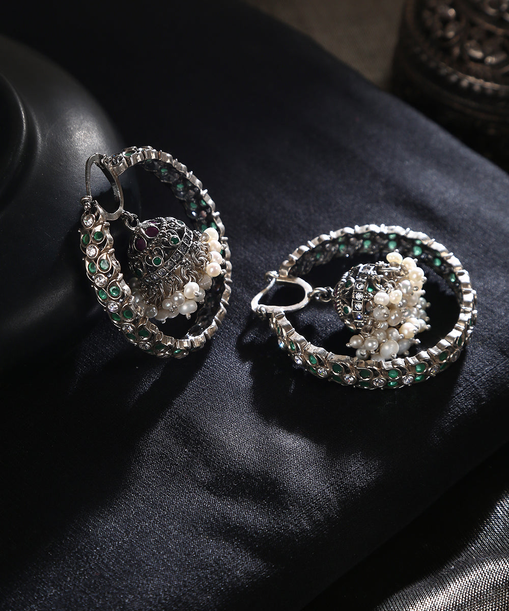 Arzoo_Handcrafted_Green_Oxidised_Pure_Silver_Earrings_With_Kundan_WeaverStory_01