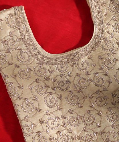 Beige_Raw_Silk_Blouse_Fabric_with_Dabka_Embroidery_WeaverStory_03