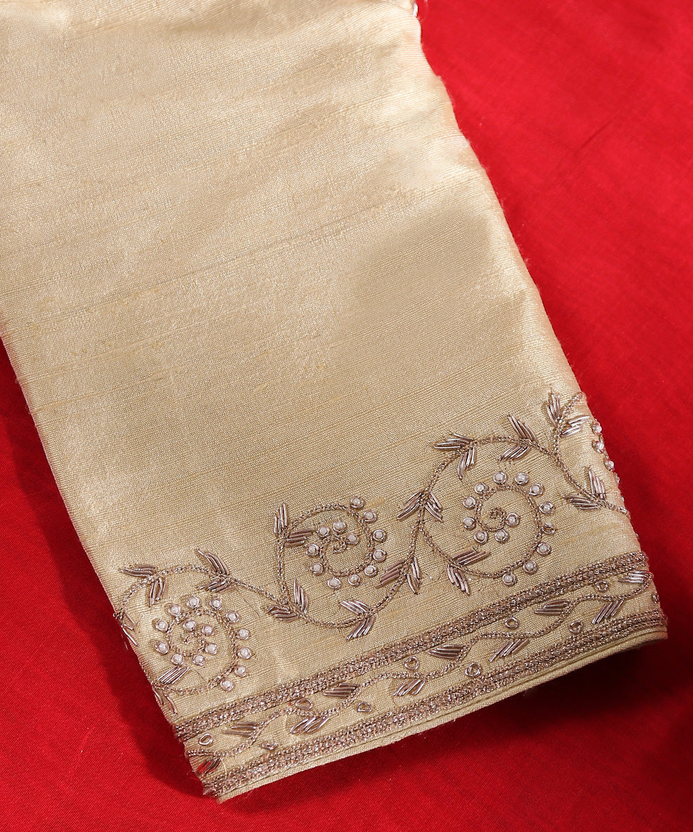 Beige_Raw_Silk_Blouse_Fabric_with_Dabka_Embroidery_WeaverStory_04