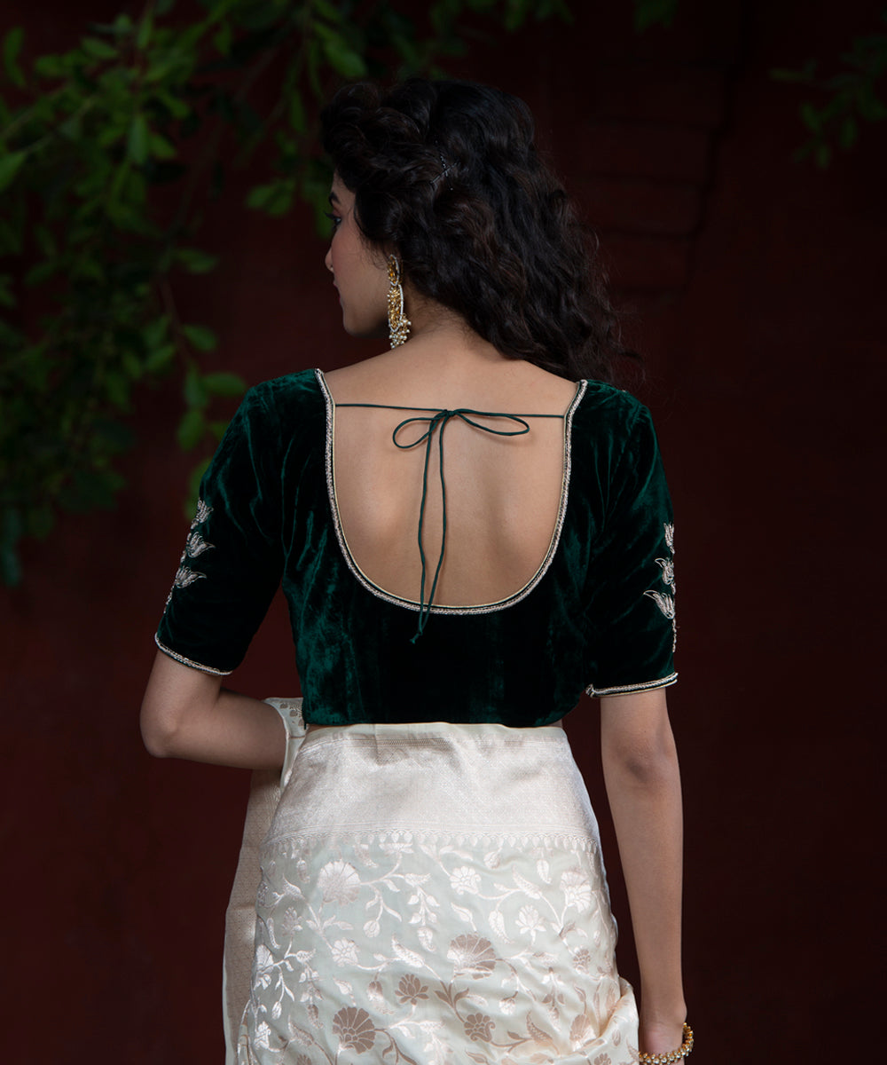 Green_Velvet_Blouse_with_Floral_Hand_Embroidered_bootas_on_sleeves_WeaverStory_04