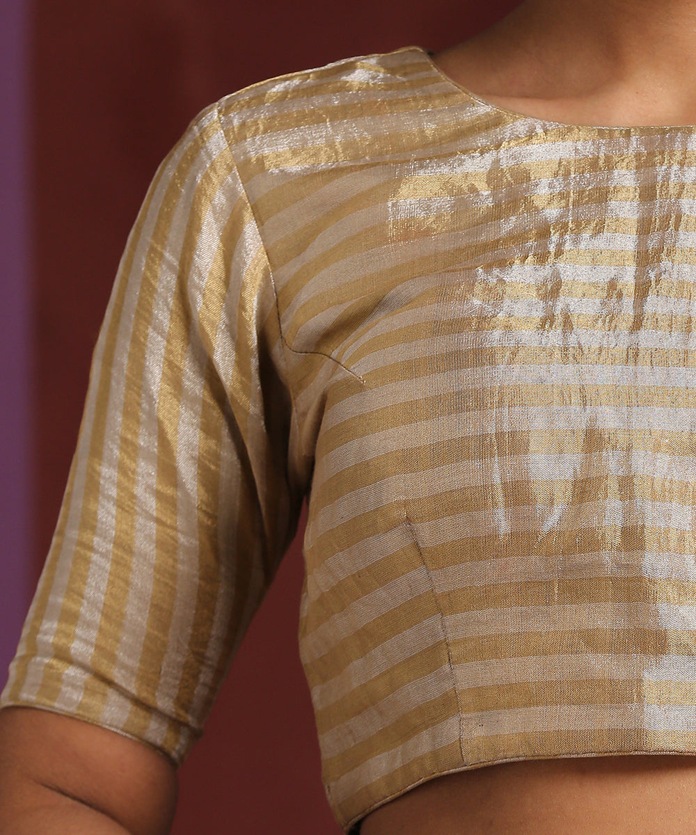 Handcrafted_Striped_Tissue_Chanderi_Blouse_WeaverStory_04