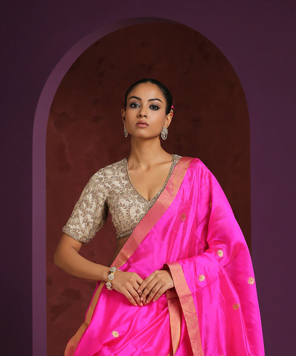 Offwhite Tissue Blouse With Hand Embroidered Zardozi Detailing Blouses/ Crop Tops