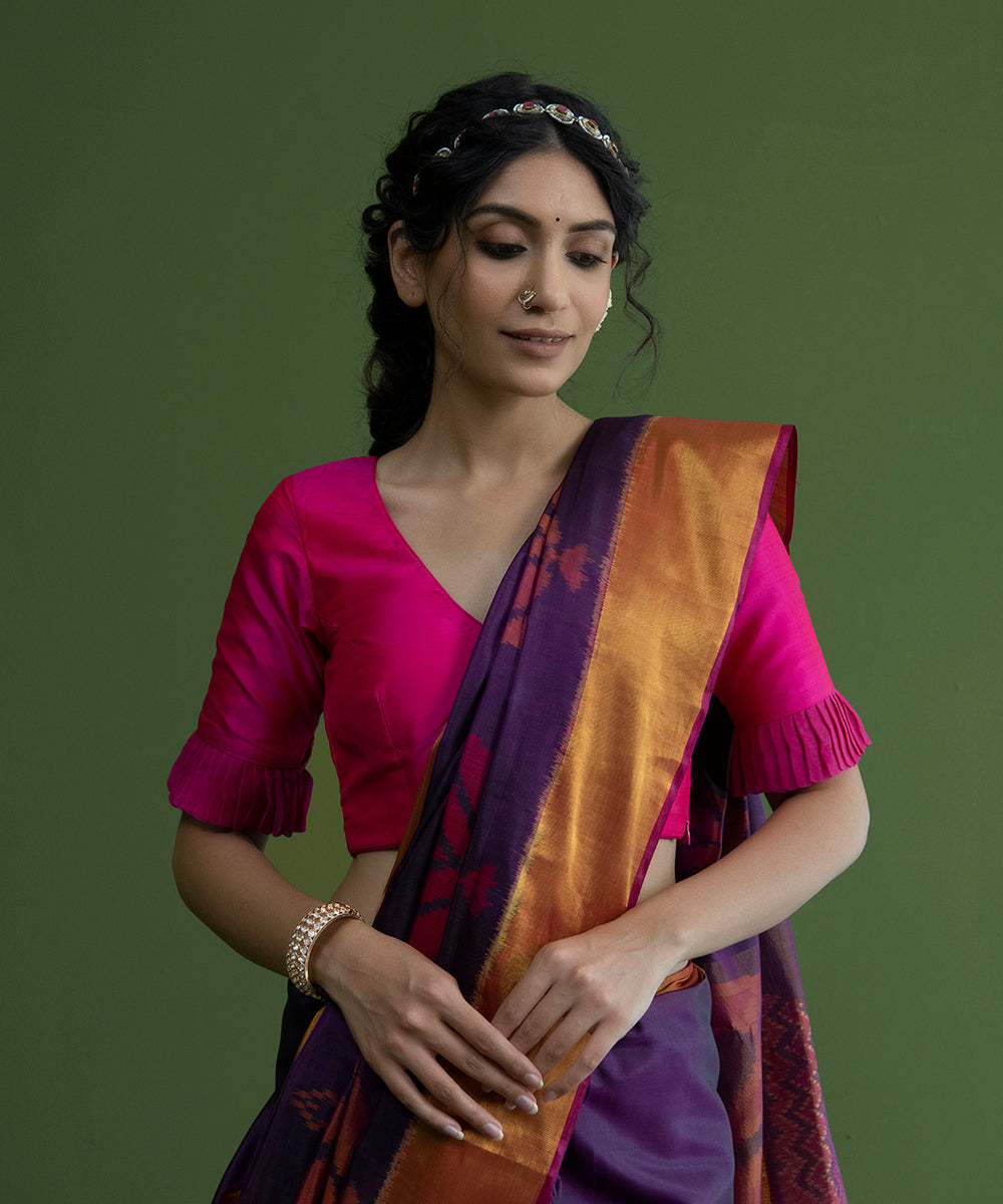 Peach Ruffle Saree With Embroidered Blouse