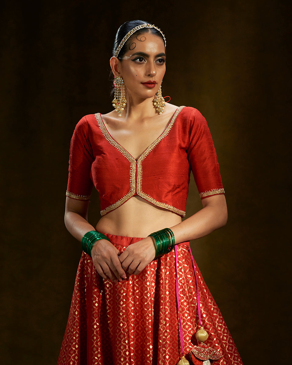 Red_Rounded_Cut_Silk_Zardozi_Blouse_with_Hand_Embroidery_WeaverStory_01