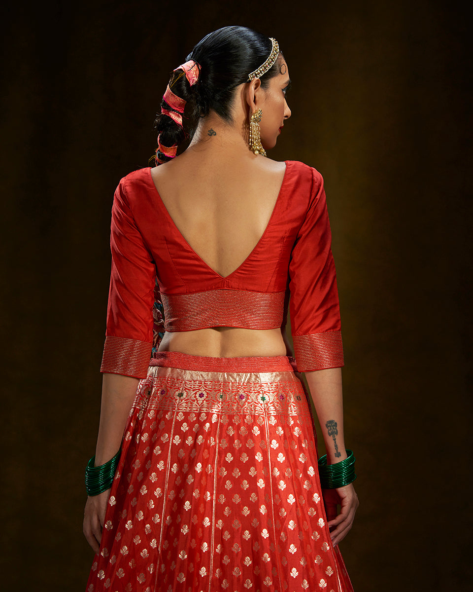 Red_Silk_Blouse_with_Zari_Tagai_work_on_waist_and_sleeves_WeaverStory_02