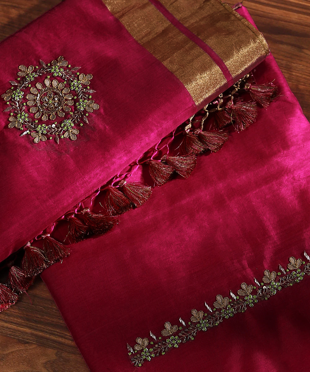 Handloom_Hot_Pink_Unstitched_Chanderi_Silk_Kurta_Fabric_With_Dupatta_With_Gota_Patti_Work_WeaverStory_01