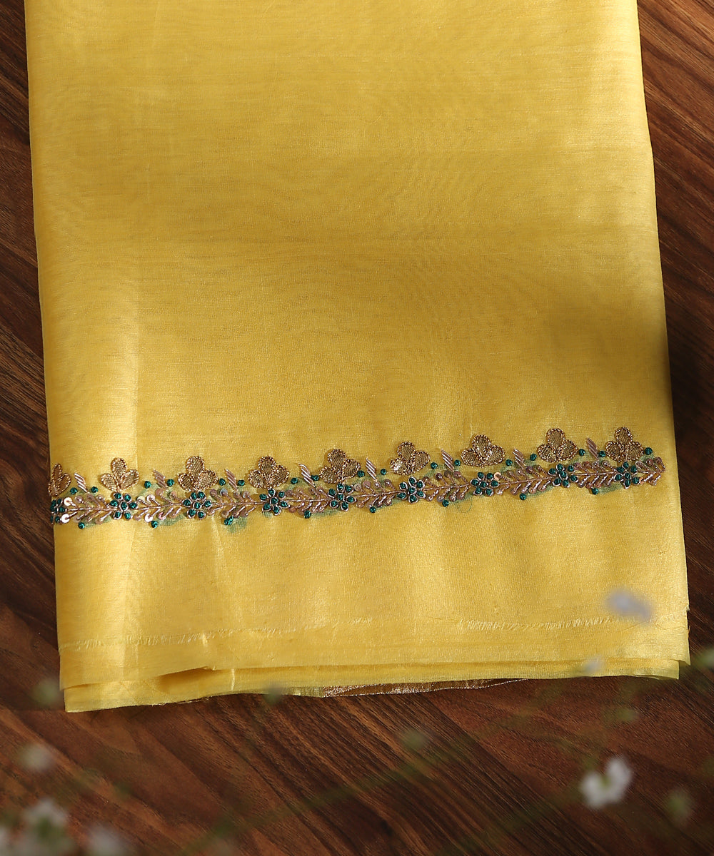 Yellow_Handloom_Unstitched_Kurta_Fabric_With_Dupatta_With_Embroidery_Of_Gota_Patti_And_Zardozi_WeaverStory_02