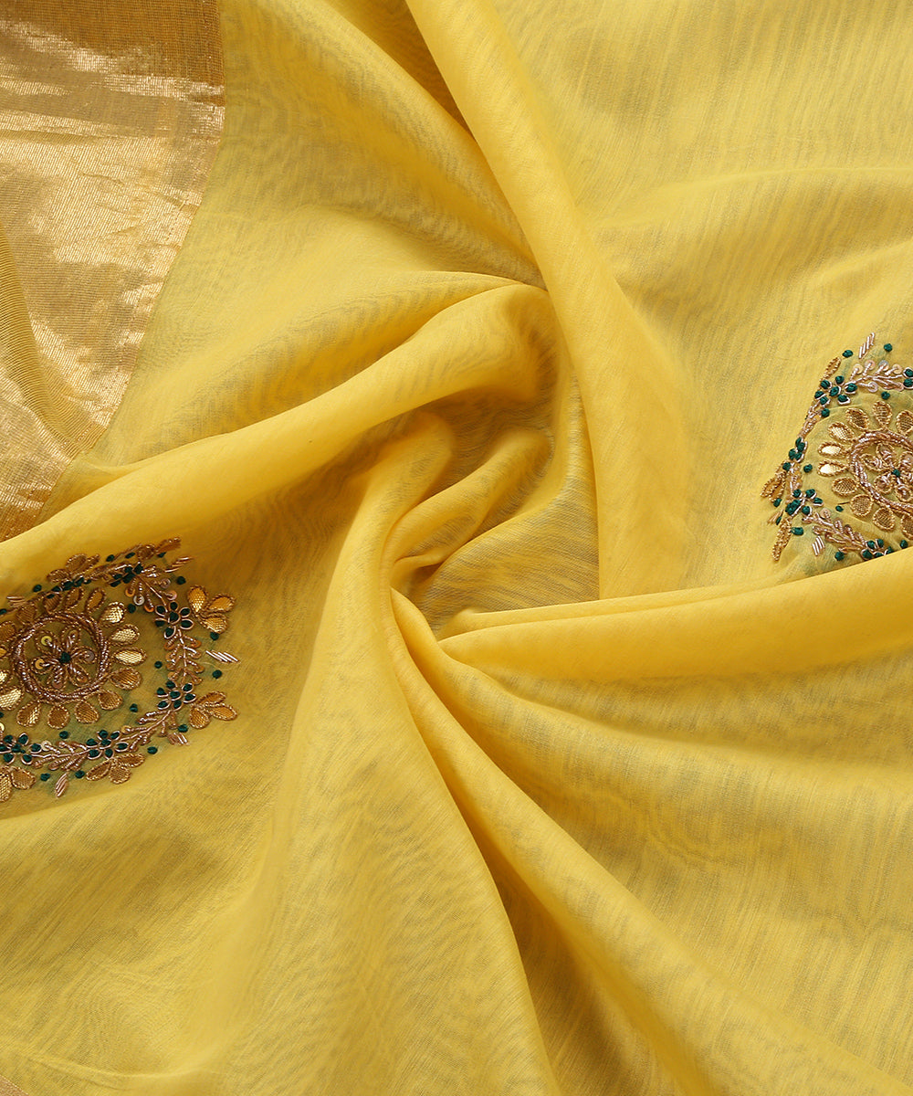 Yellow_Handloom_Unstitched_Kurta_Fabric_With_Dupatta_With_Embroidery_Of_Gota_Patti_And_Zardozi_WeaverStory_05