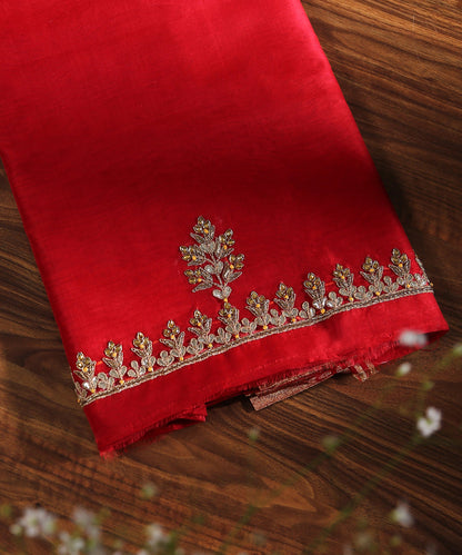 Handloom_Red_Unstitched_Kurta_Fabric_With_Dupatta_With_Embroidery_Of_Gota_Patti_And_Zardozi_WeaverStory_02