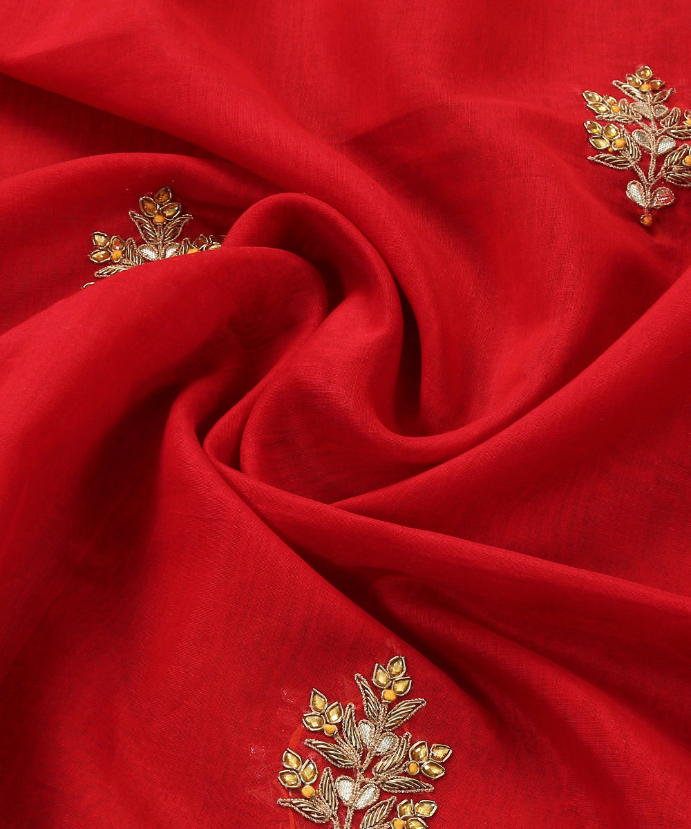 Handloom_Red_Unstitched_Kurta_Fabric_With_Dupatta_With_Embroidery_Of_Gota_Patti_And_Zardozi_WeaverStory_05