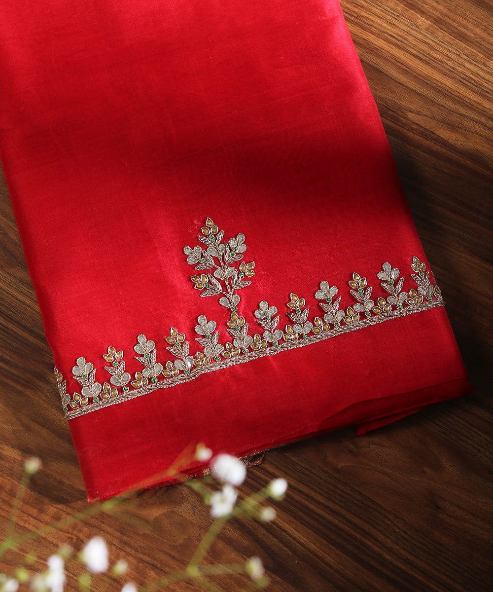 Red_Handloom_Unstitched_Unstitched_Kurta_Fabric_With_Dupatta_With_Embroidery_Of_Gota_Patti_And_Zardozi_WeaverStory_02