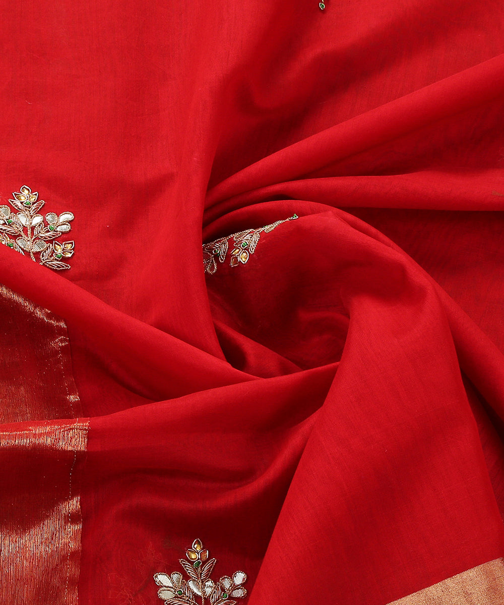 Red_Handloom_Unstitched_Unstitched_Kurta_Fabric_With_Dupatta_With_Embroidery_Of_Gota_Patti_And_Zardozi_WeaverStory_05
