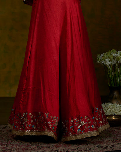 Red_Handwoven_Pure_Silk_Lehenga_with_Zardozi_Embroidery_and_Gathered_Angrakha_Top_with_Organza_Dupatta_WeaverStory_06