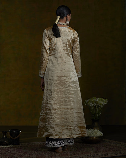 Gold_Chanderi_Silk_Tissue_Suit_with_Zardozi_Embroidery_and_Velvet_Farshi_WeaverStory_03