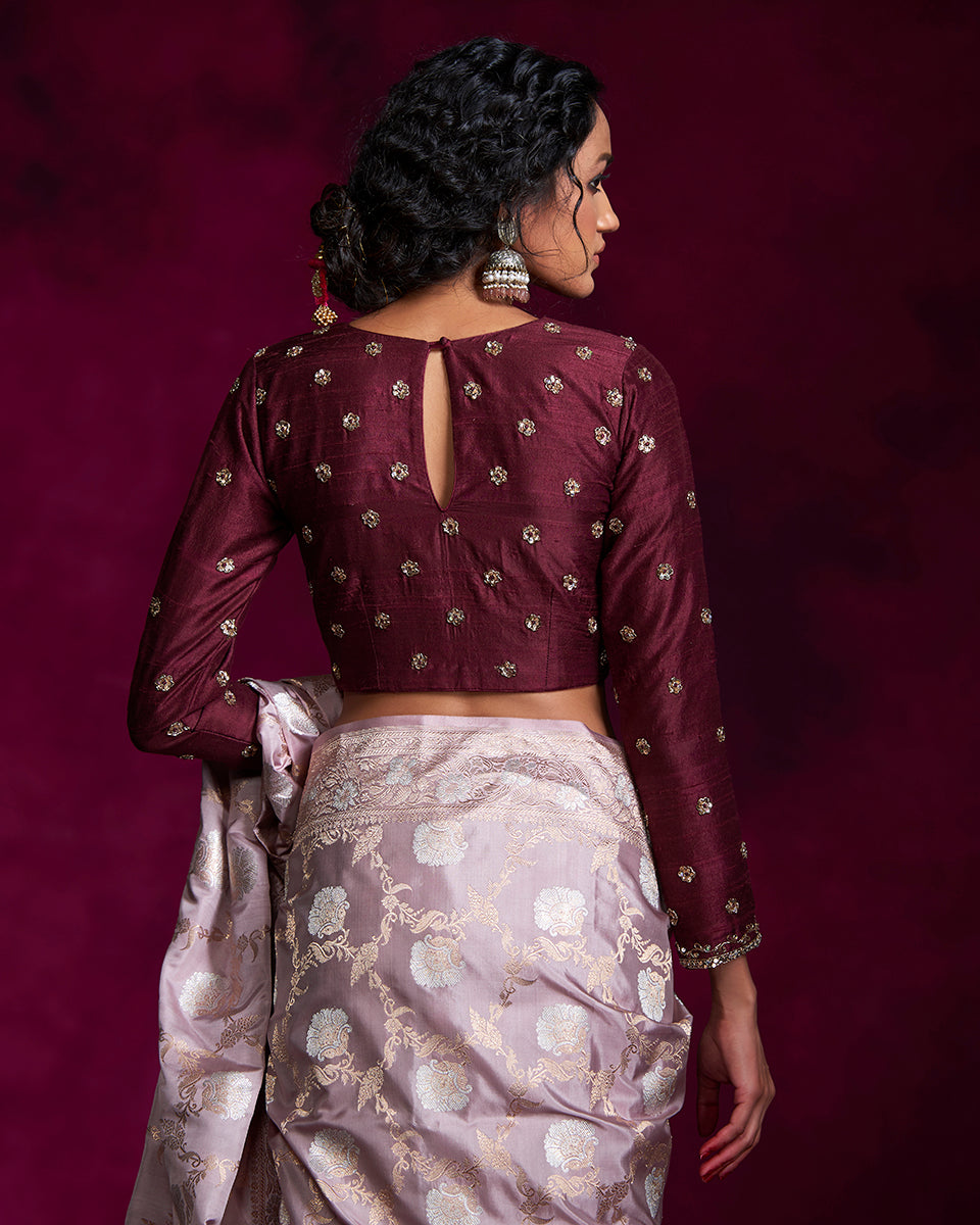 Wine_Embroidered_Full_sleeves_blouse_with_Zardozi_bootas_all_over_WeaverStory_04