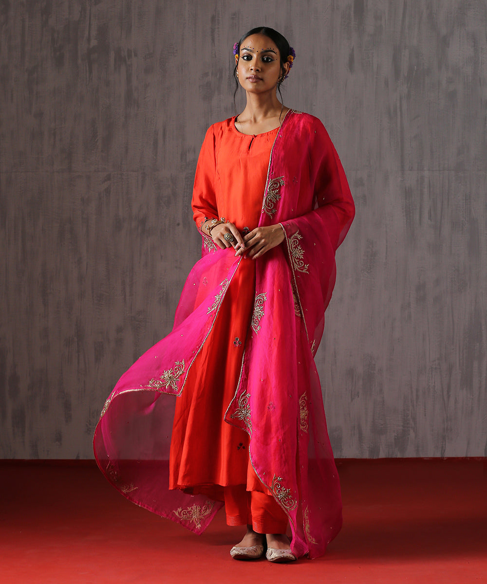 Hot_Pink_Hand_Embroidered_Dupatta_With_Boota_On_Border_WeaverStory_02