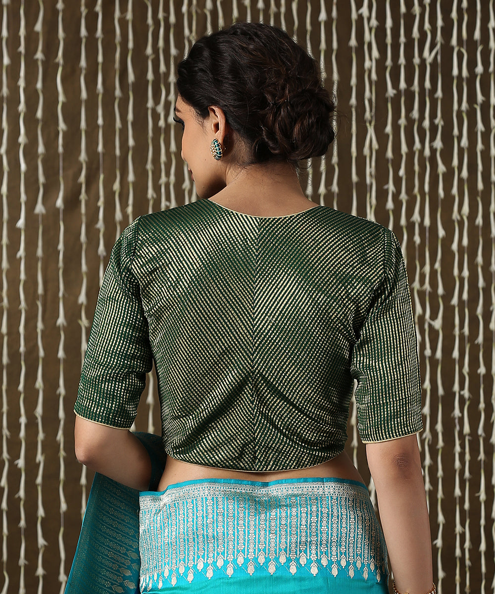 Green_Striped_Panelled_Blouse_with_half_sleeves_WeaverStory_03