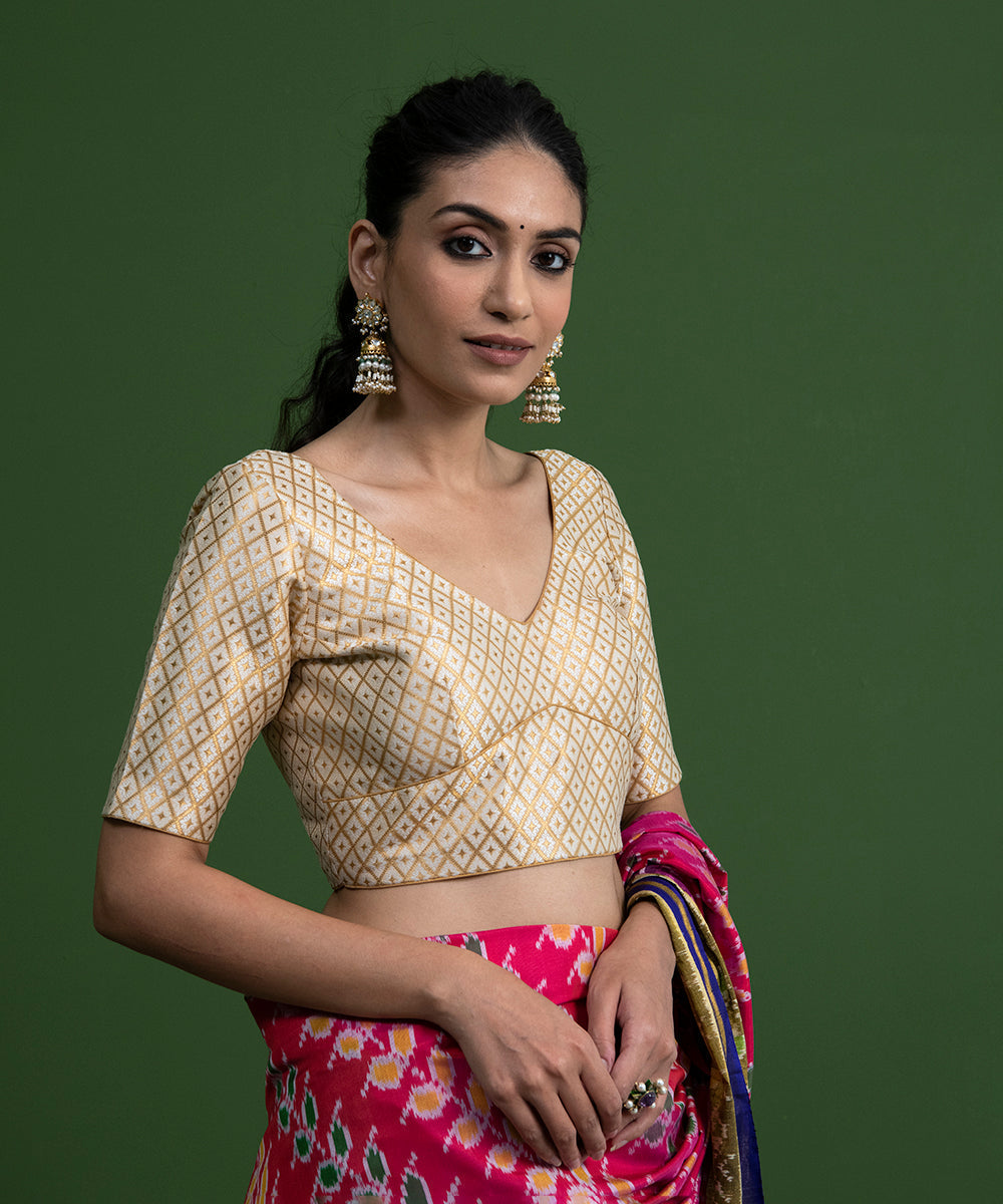 White_Brocade_Blouse_with_V-Neckline_WeaverStory_01