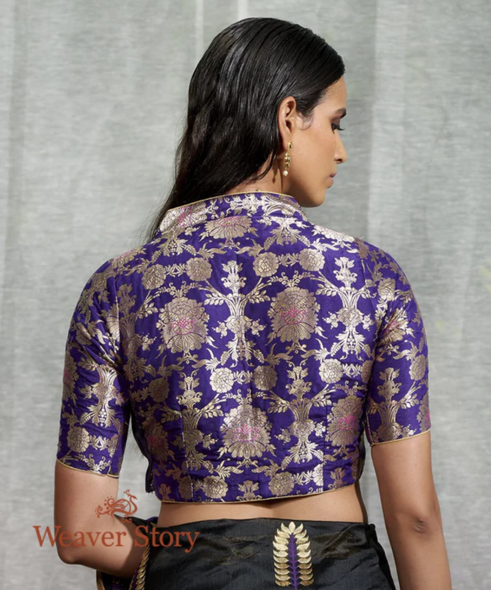 Purple Banarasi Brocade Blouse with Collar Neck