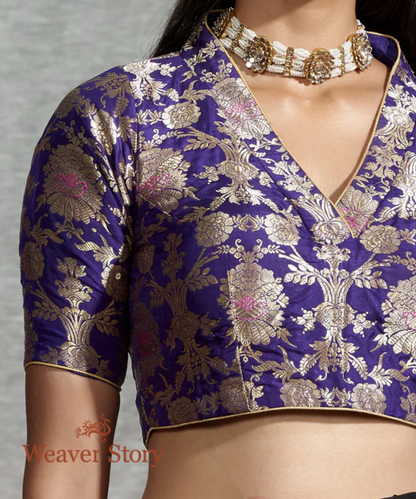 Purple Banarasi Brocade Blouse with Collar Neck
