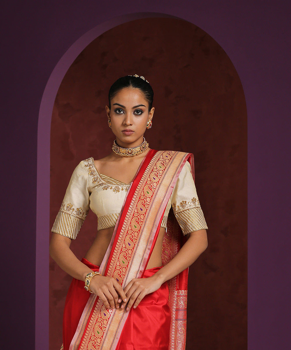 Handcrafted_Cream_Chanderi_Tissue_Blouse_With_Gota_Patti_And_Zardozi_Work_WeaverStory_02