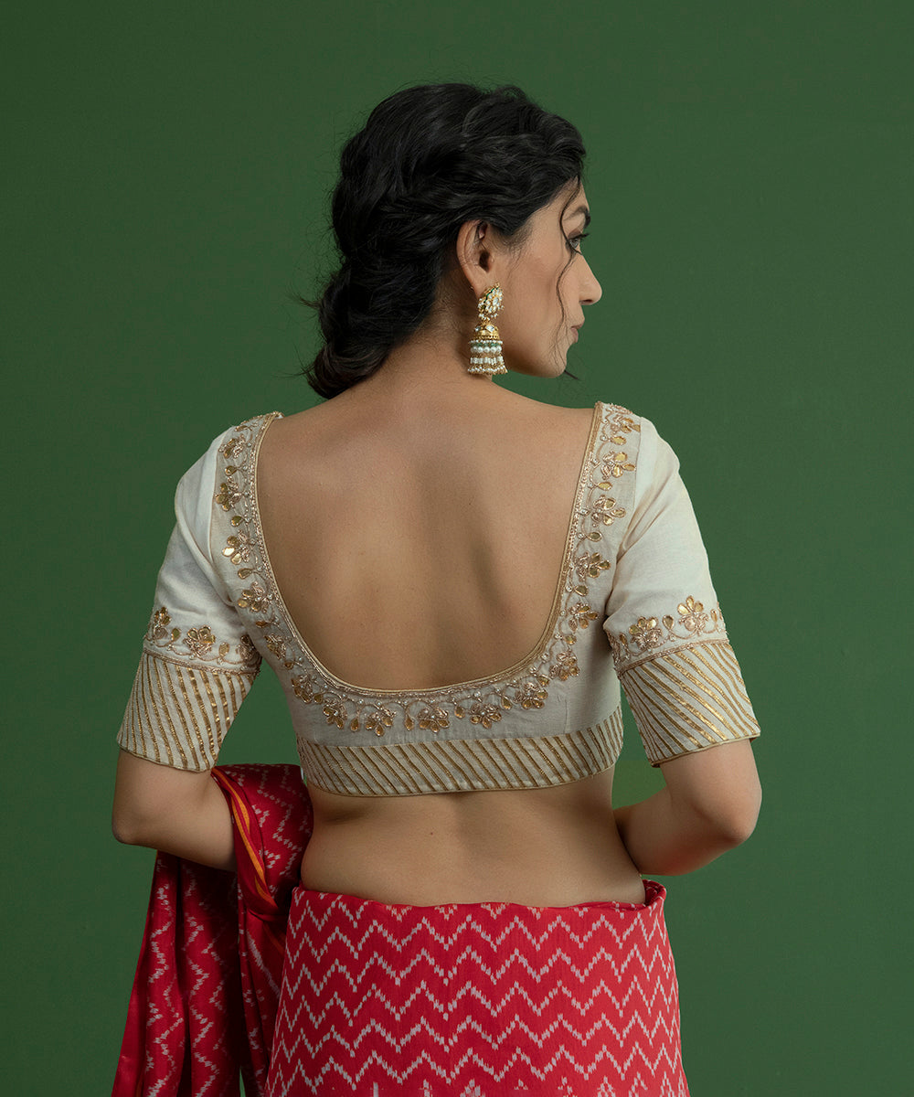 Handloom Cream Chanderi Tissue Blouse with Gota Patti and Zardozi Work –  WeaverStory