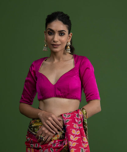 Magenta_Handloom_Satin_Blouse_with_Pearl_Beads_on_the_Neckline_WeaverStory_01