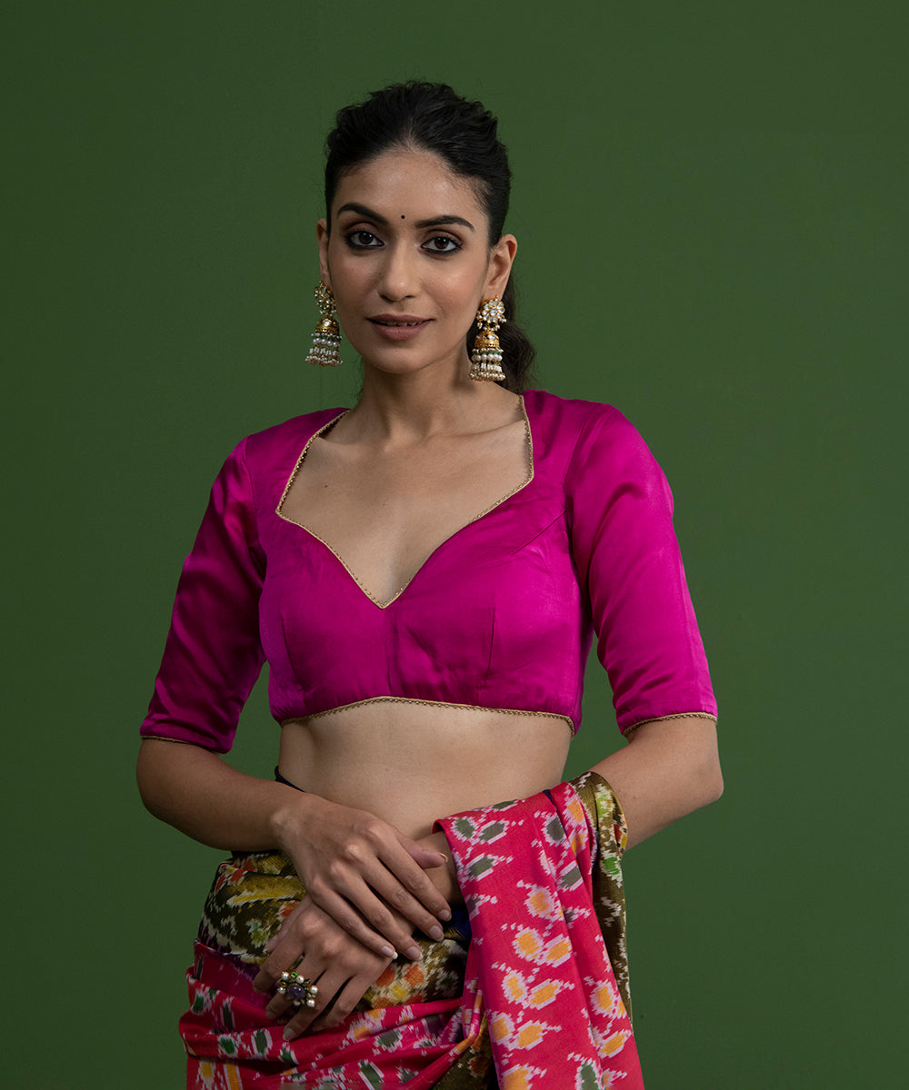 Magenta_Handloom_Satin_Blouse_with_Pearl_Beads_on_the_Neckline_WeaverStory_01