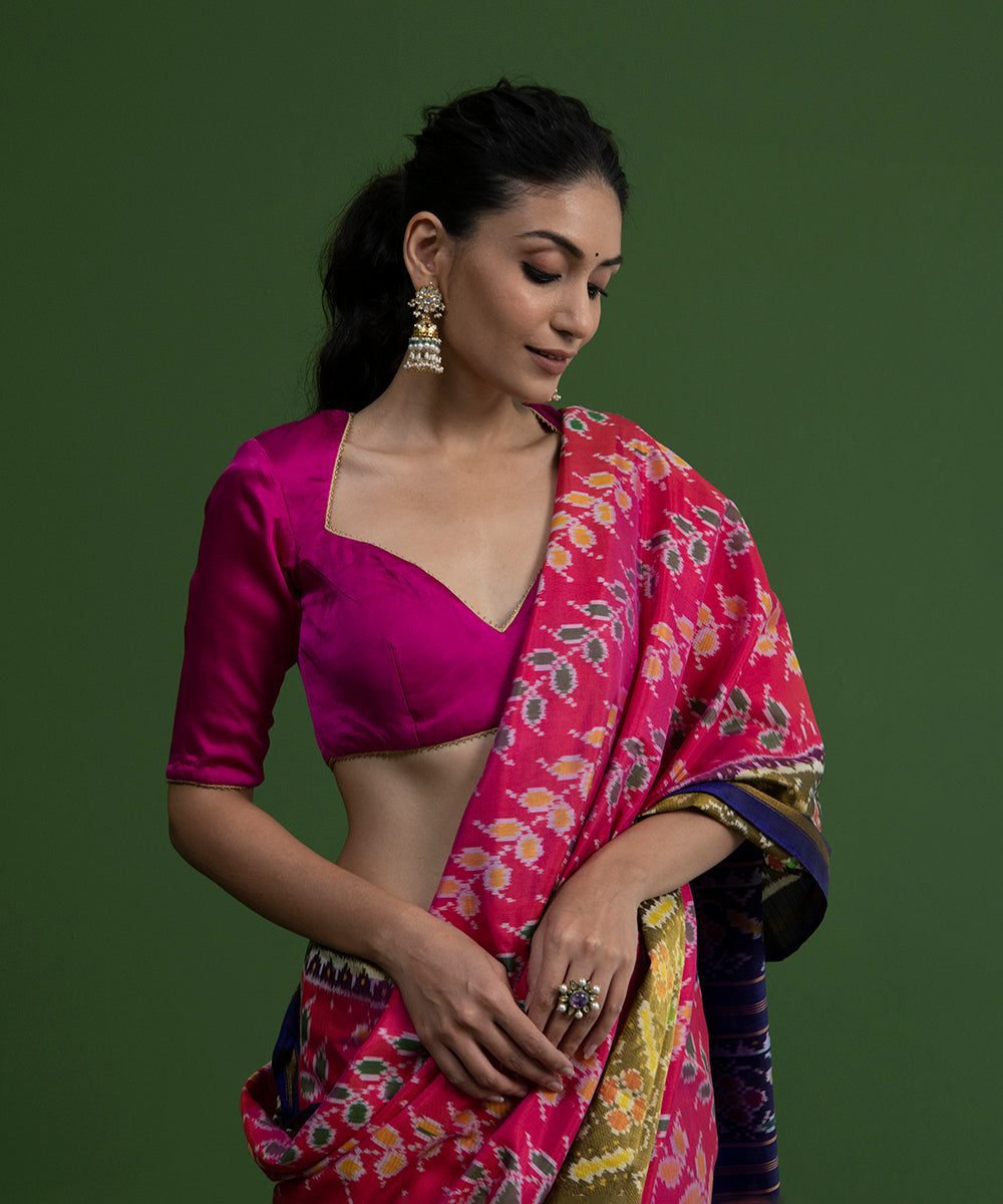 Magenta_Handloom_Satin_Blouse_with_Pearl_Beads_on_the_Neckline_WeaverStory_02