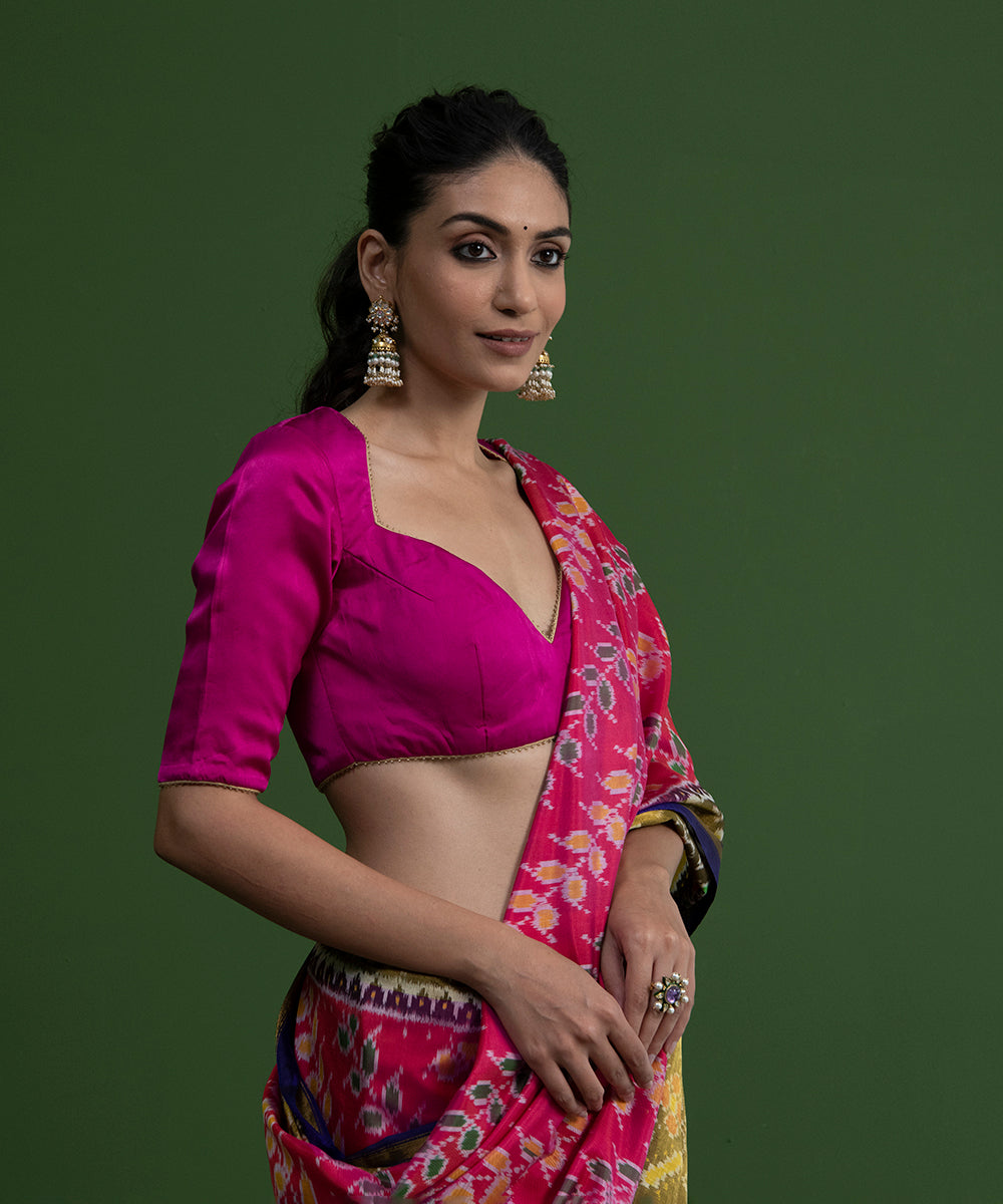 Magenta_Handloom_Satin_Blouse_with_Pearl_Beads_on_the_Neckline_WeaverStory_03