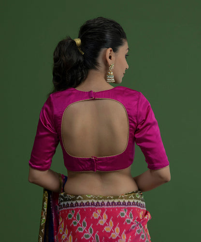 Magenta_Handloom_Satin_Blouse_with_Pearl_Beads_on_the_Neckline_WeaverStory_04