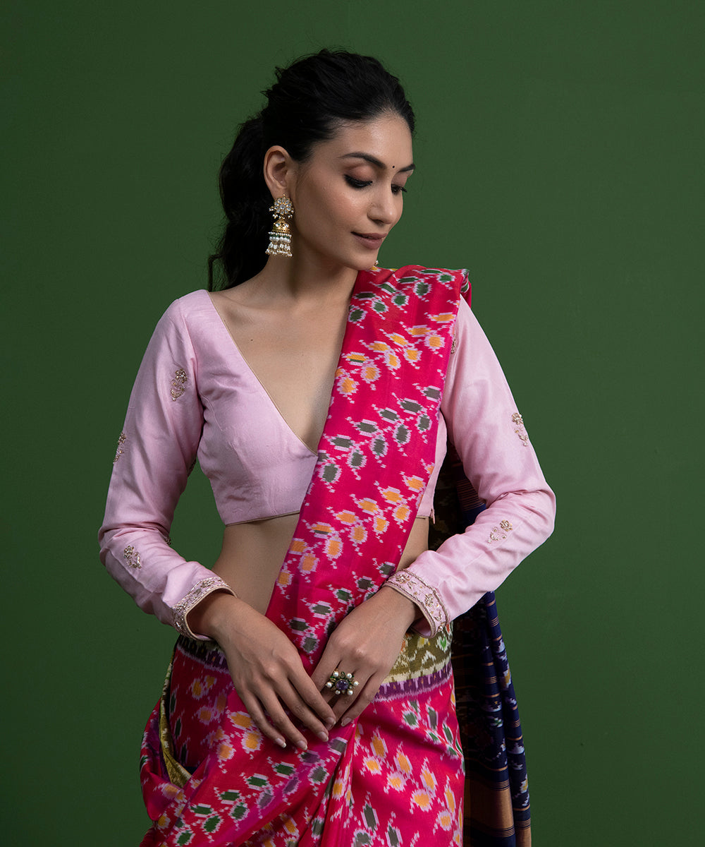 Light_Pink_Pure_Silk_Blouse_with_Sleeves_Embroidery_WeaverStory_02