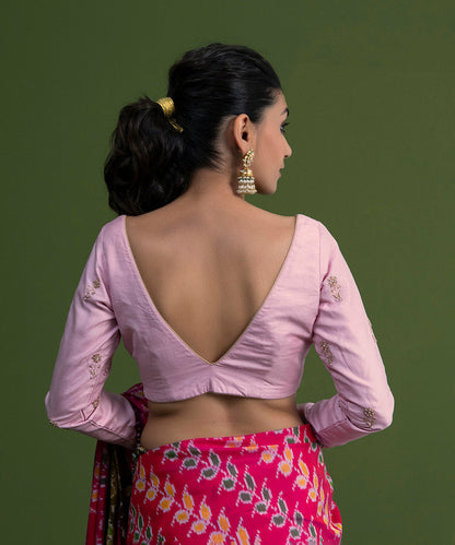 Light_Pink_Pure_Silk_Blouse_with_Sleeves_Embroidery_WeaverStory_04