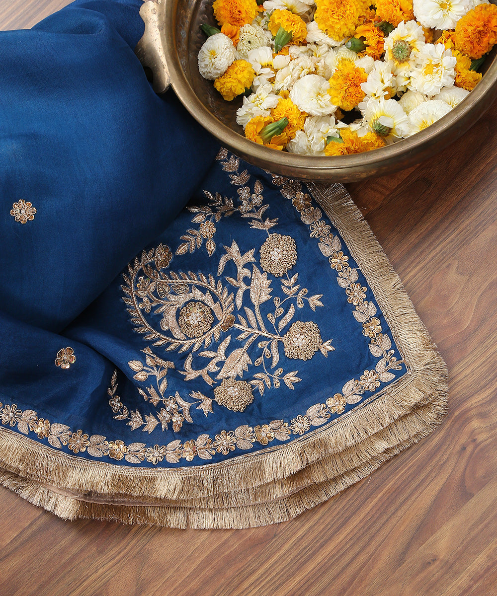 Handloom_Peacock_Blue_Organza_Dupatta_with_Embroidery_Zardozi_and_Kiran_Border_WeaverStory_01