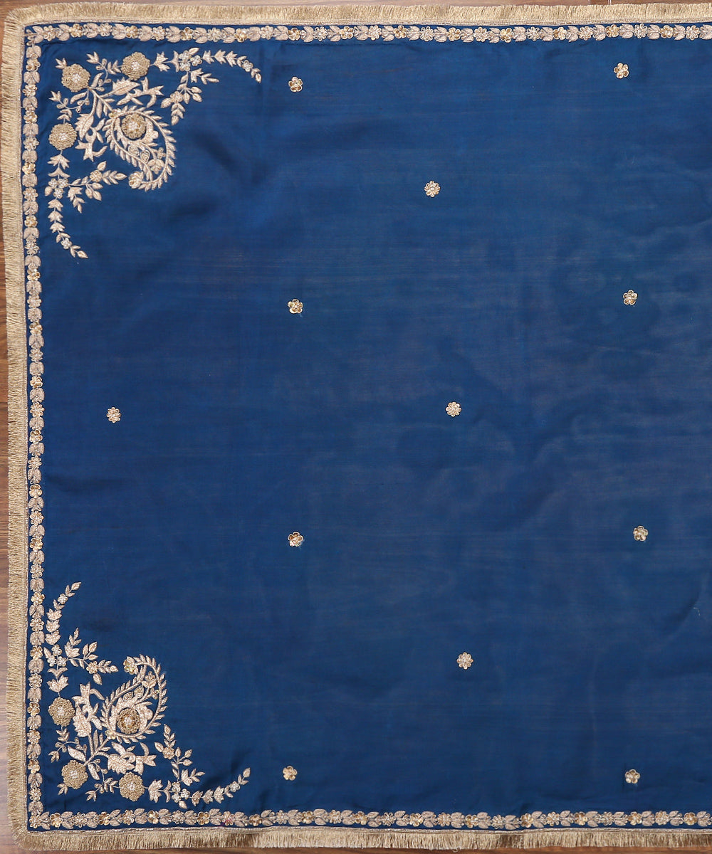 Handloom_Peacock_Blue_Organza_Dupatta_with_Embroidery_Zardozi_and_Kiran_Border_WeaverStory_02