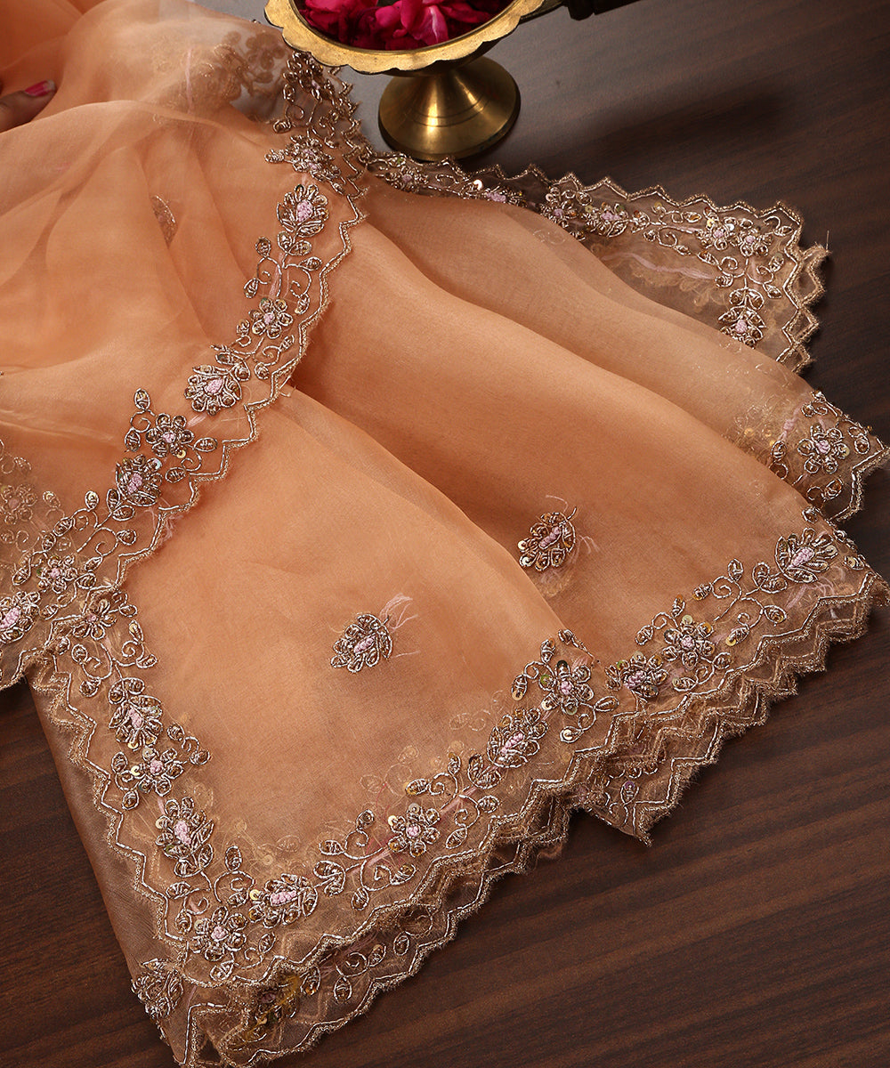 Handloom_Peach_Pure_Organza_Dupatta_With_Hand_Embroidered_Zardozi_Border_WeaverStory_01