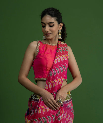 Hot_Pink_Halter_Neck_Pure_Silk_Blouse_with_Thin_Border_Hand_Embroidery_WeaverStory_02