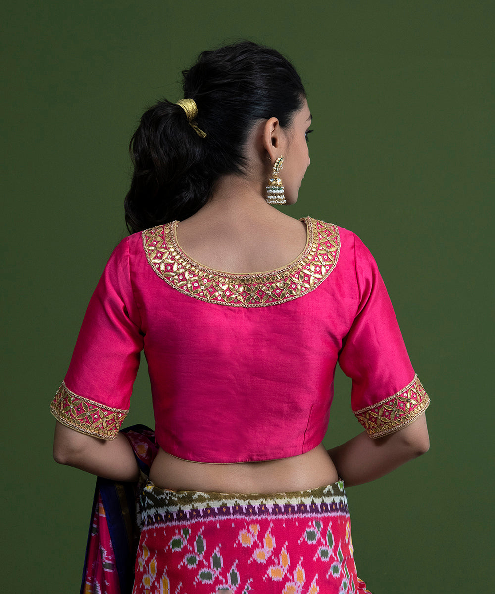 Pink_Handloom_Chiniya_Silk_Blouse_with_Embroidered_Neckline_and_Sleeves_WeaverStory_04