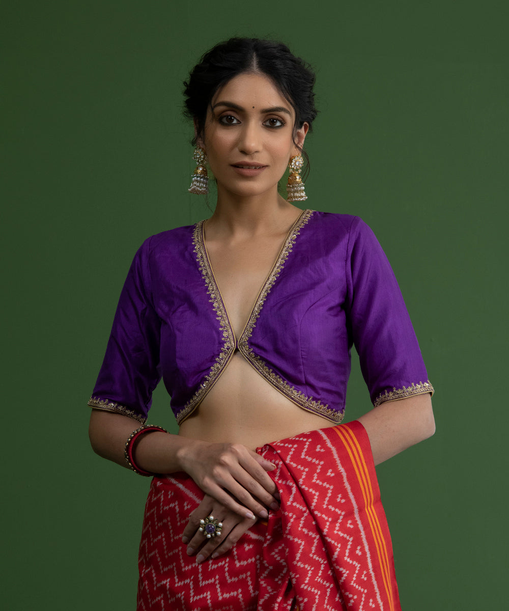 Purple_Handloom_Pure_Silk_Blouse_with_Hand_Embroidered_Borders_WeaverStory_01