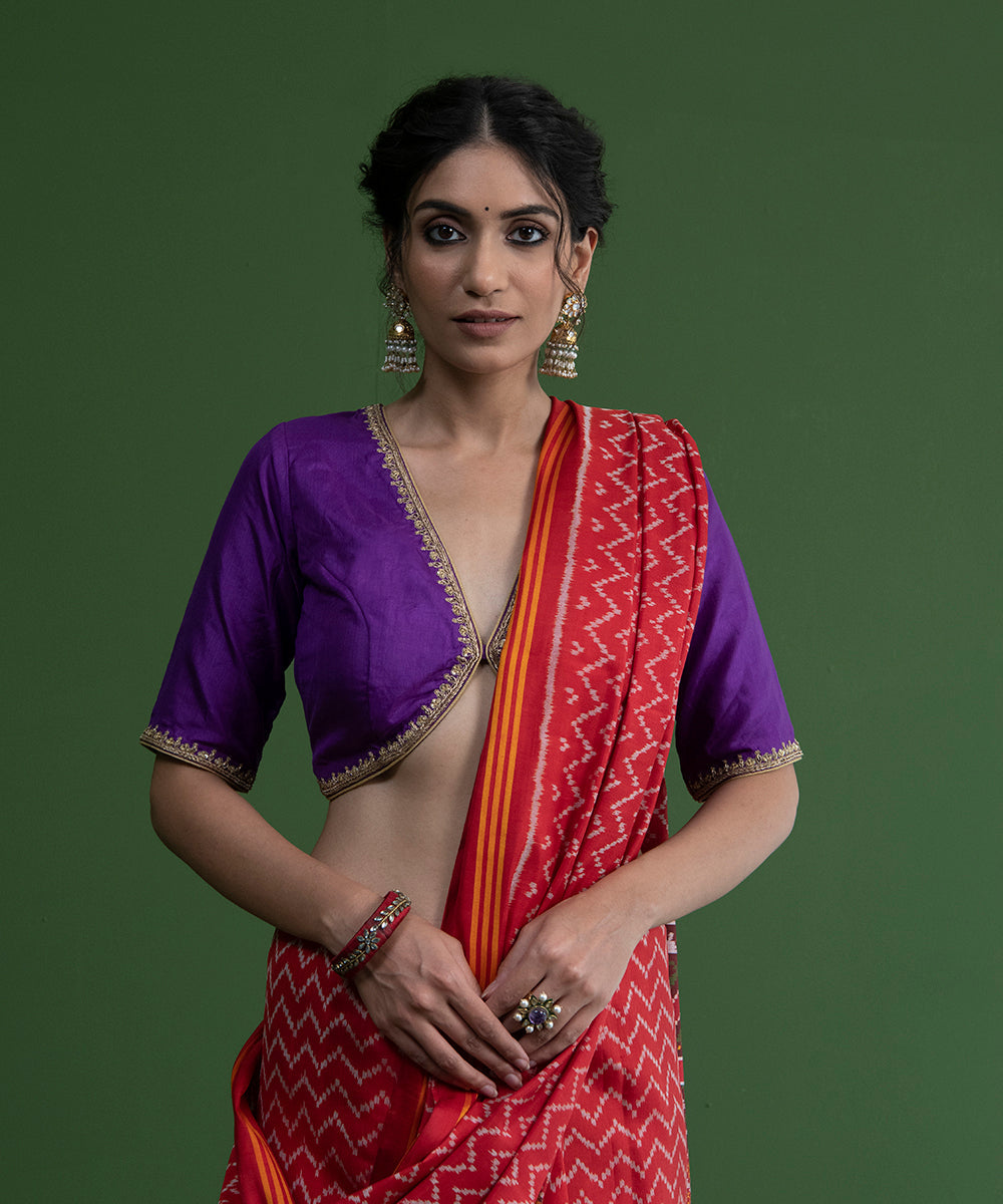 Purple_Handloom_Pure_Silk_Blouse_with_Hand_Embroidered_Borders_WeaverStory_02