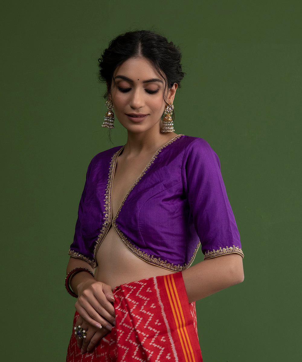 Purple_Handloom_Pure_Silk_Blouse_with_Hand_Embroidered_Borders_WeaverStory_03