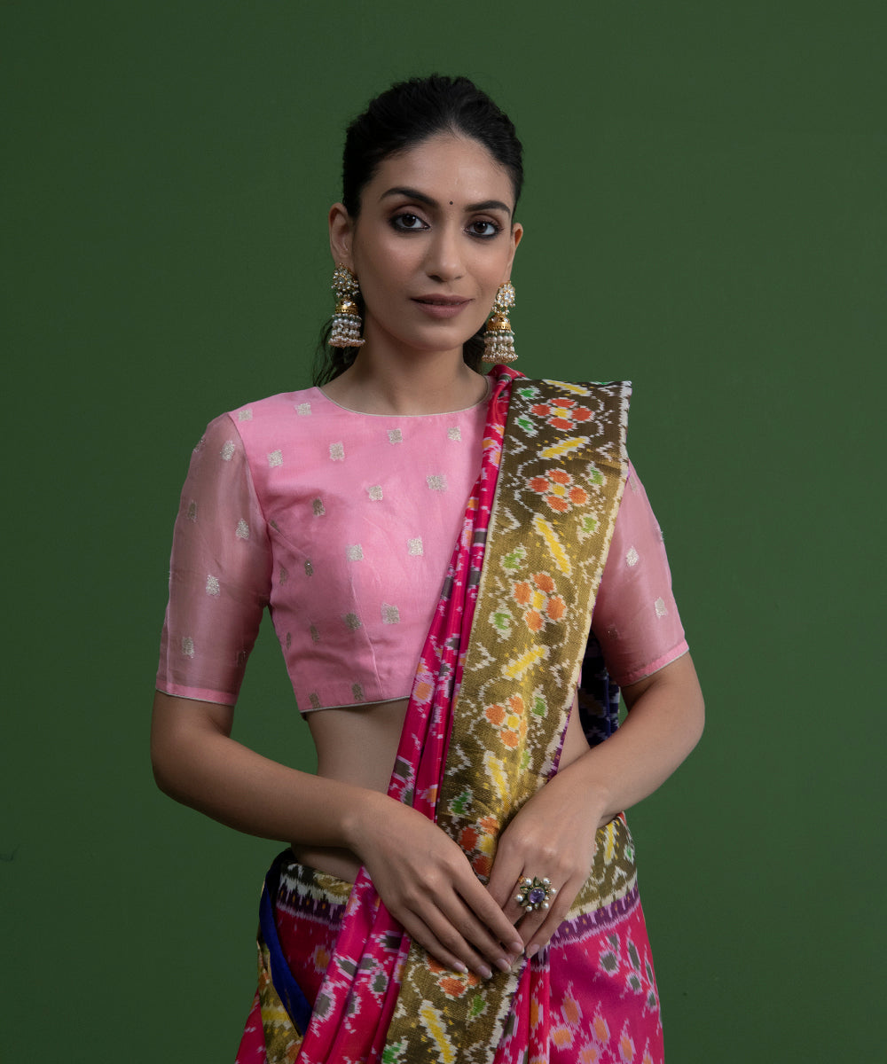 Pink_Handloom_Organza_Blouse_with_Zero_Neckline_WeaverStory_02