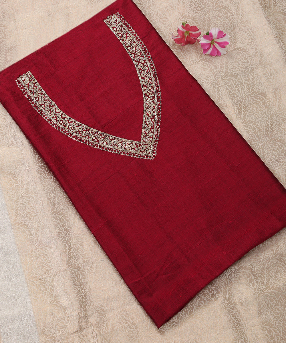 Maroon_Handloom_Raw_Silk_Banarasi_Blouse_Fabric_with_Tilla_Work_WeaverStory_01
