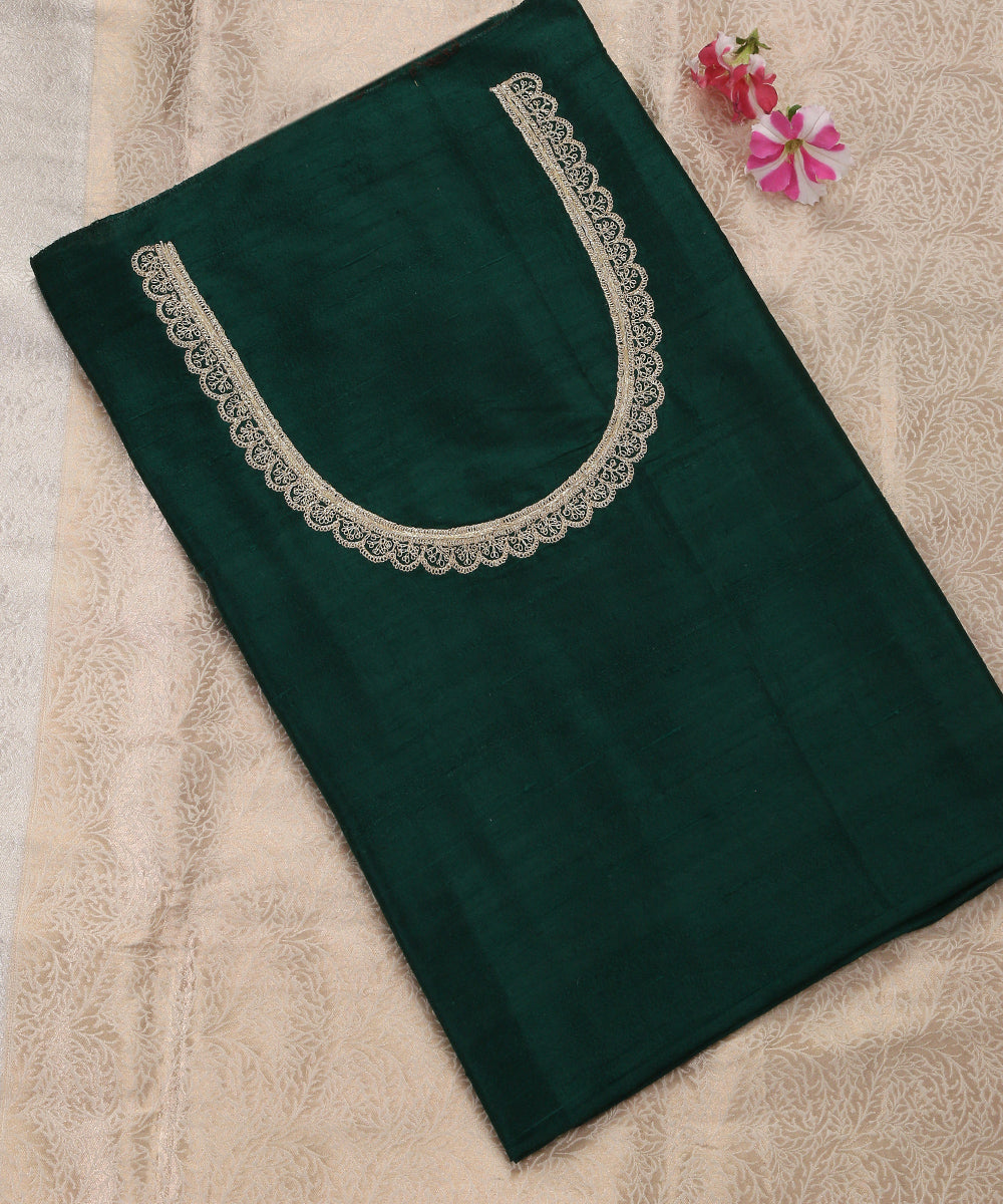Handloom_Green_Raw_Silk_Banarasi_Blouse_Fabric_with_Tilla_Work_WeaverStory_01