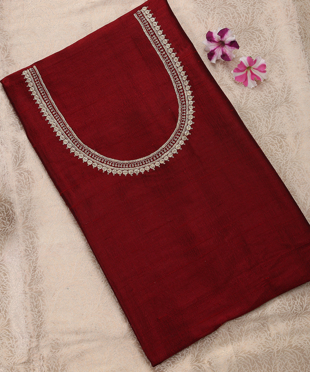 Handloom_Maroon_Raw_Silk_Banarasi_Blouse_Fabric_with_Tilla_Work_WeaverStory_01