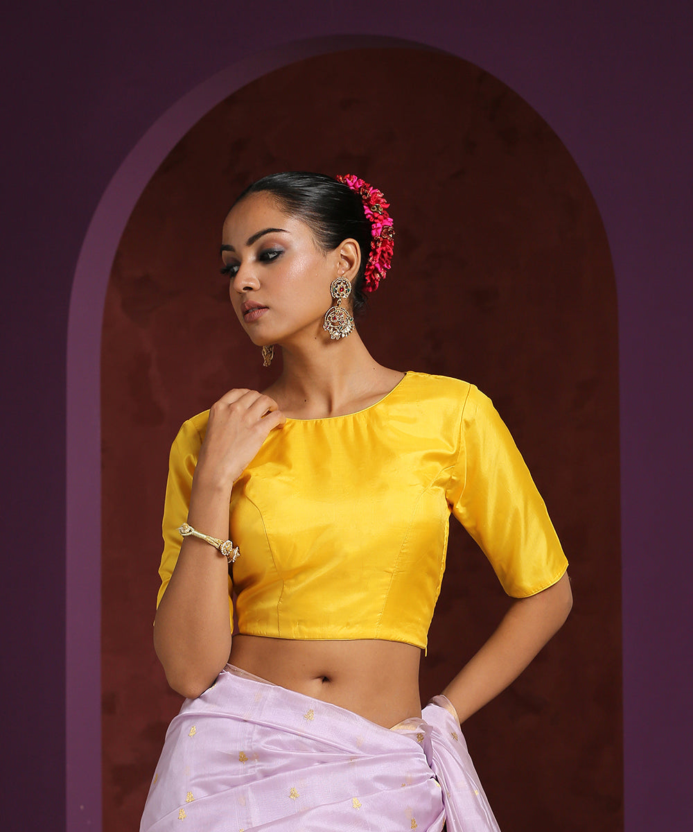 Handcrafted_Yellow_Pure_Silk_Blouse_WeaverStory_01