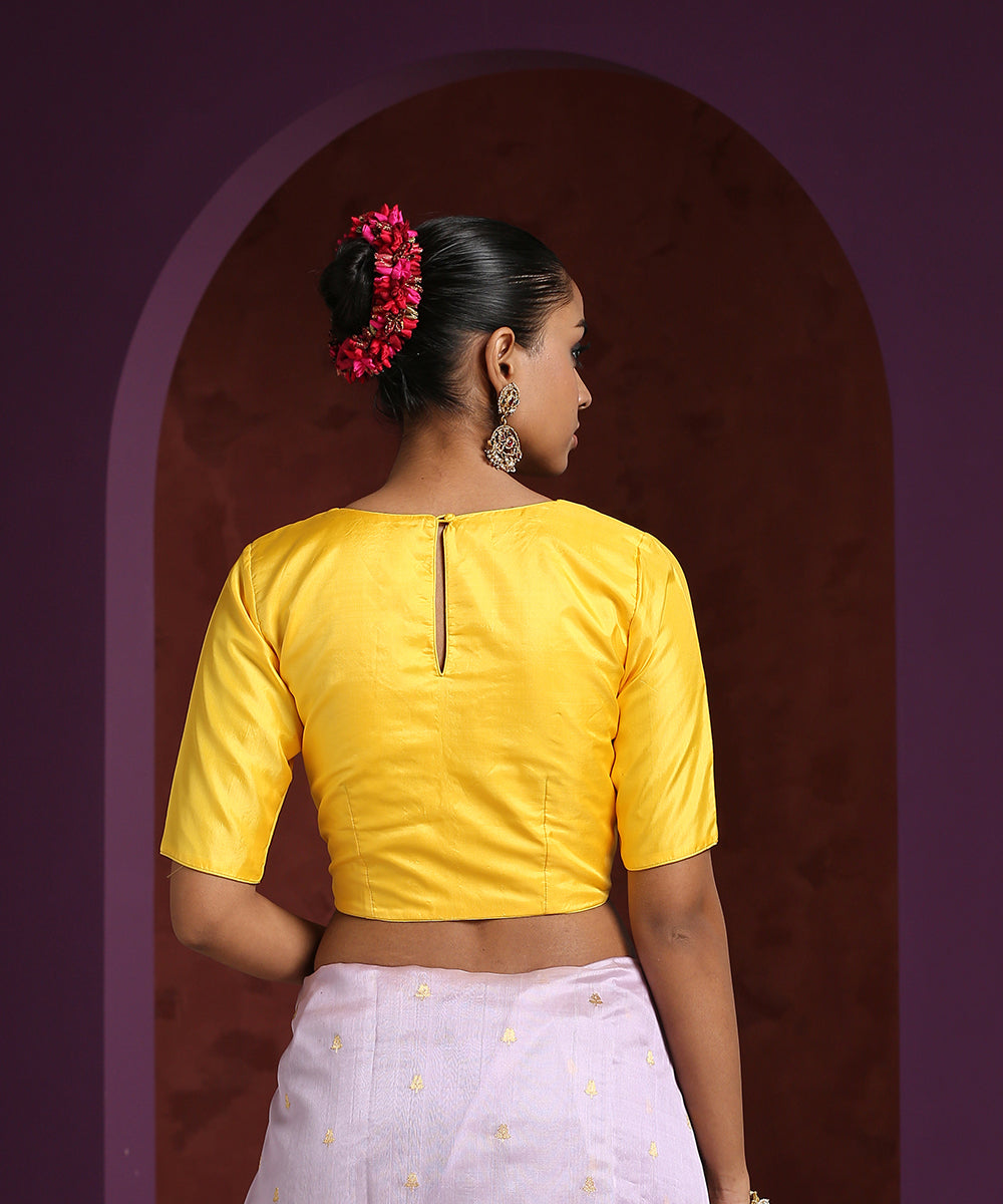 Handcrafted_Yellow_Pure_Silk_Blouse_WeaverStory_03