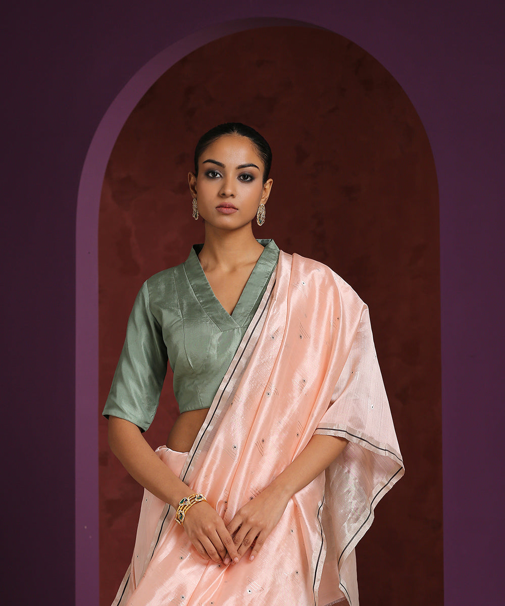 Pista_Green_Pure_Silk_V-_Collared_Neck_Blouse_WeaverStory_02