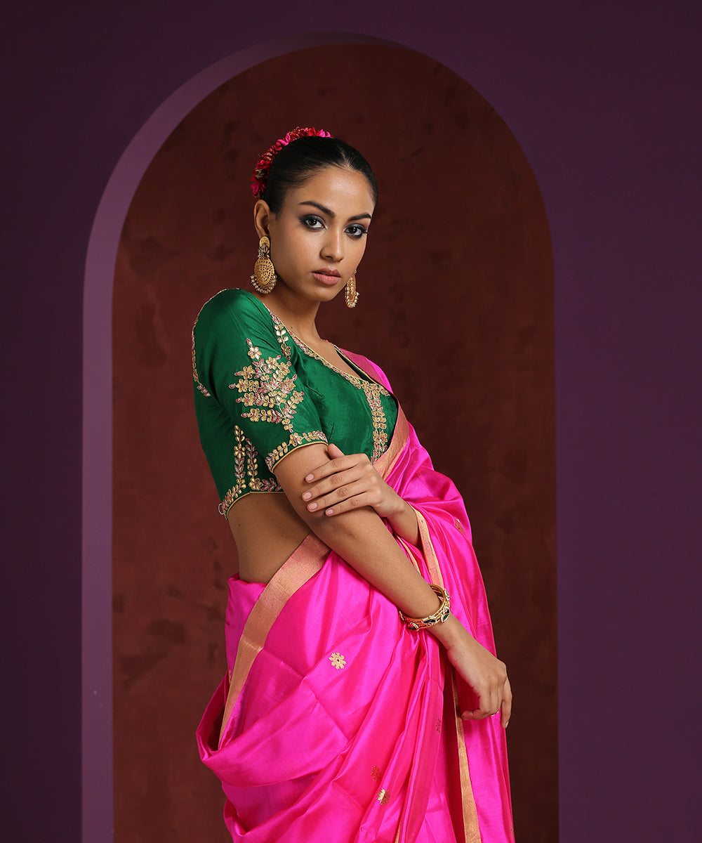 Handcrafted_Green_Pure_Silk_Blouse_With_Gota_Patti_And_Zardozi_Work_WeaverStory_02