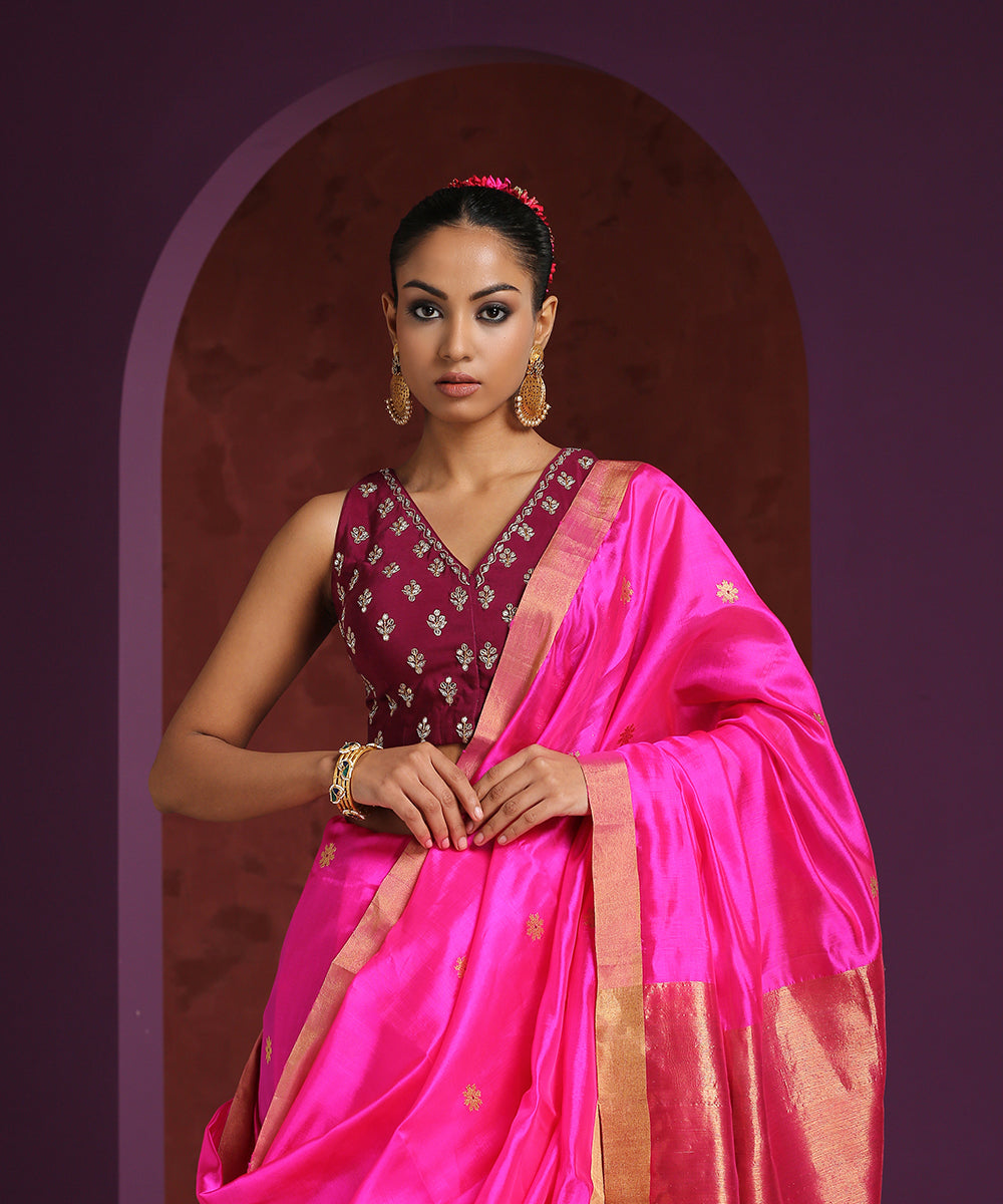 Handcrafted_Wine_Crepe_Zardozi_Blouse_With_Booti_WeaverStory_02